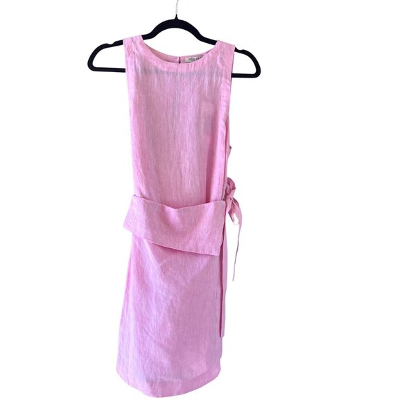 Mon Renn Solar Mini Dress Fondant Pink Linen Ornamental Wrap Size 8 - Picture 5 of 16